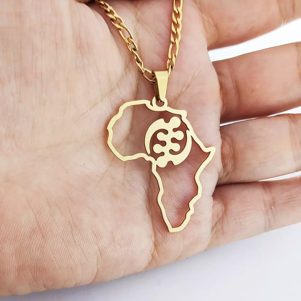 Africa Map Gyn Nyame Adrinka Necklace