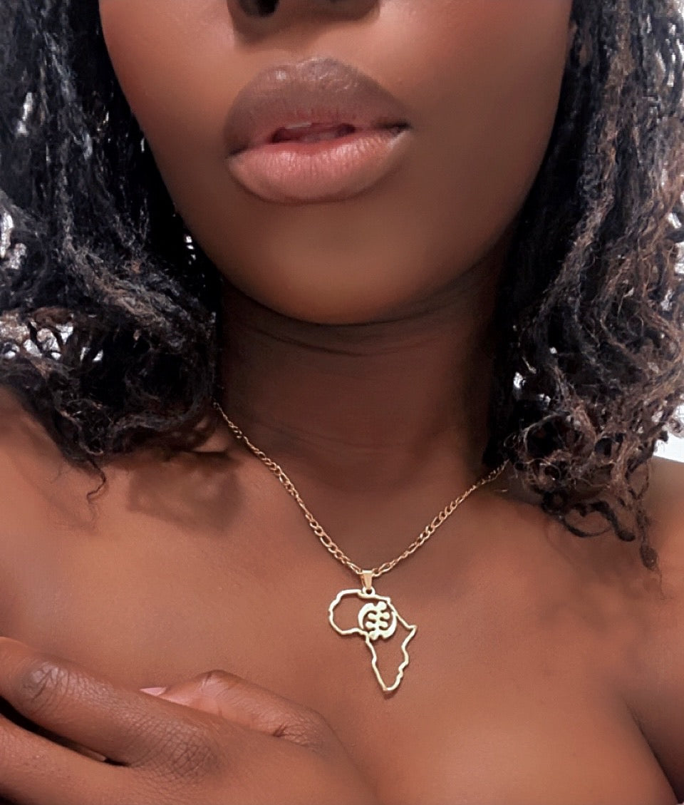 Africa Map Gyn Nyame Adrinka Necklace